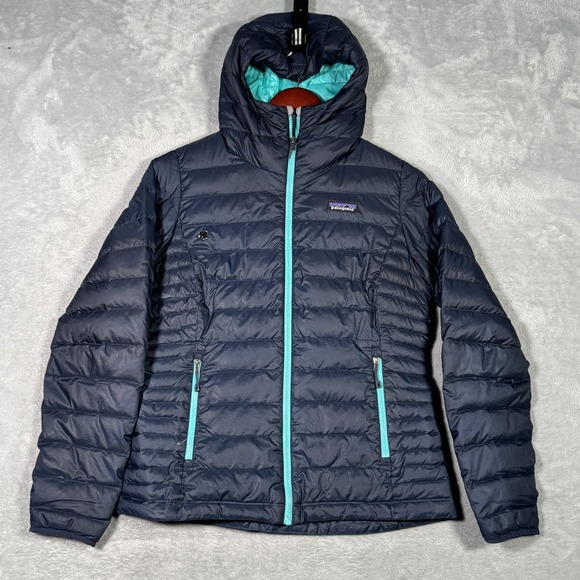 Patagonia Jackets & Blazers - Patagonia Jacket Womens Small Blue Down Sweater Hoody Puffer Coat *FLAWS